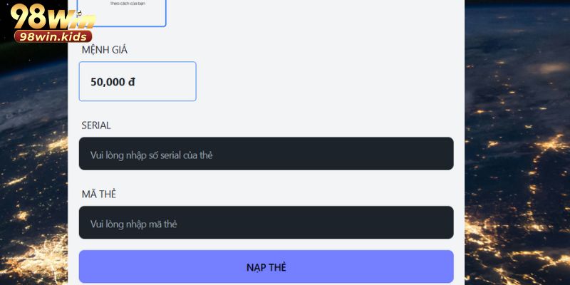 Khách hàng điền đúng thông tin thẻ cào để chuyển tiền đến sân chơi